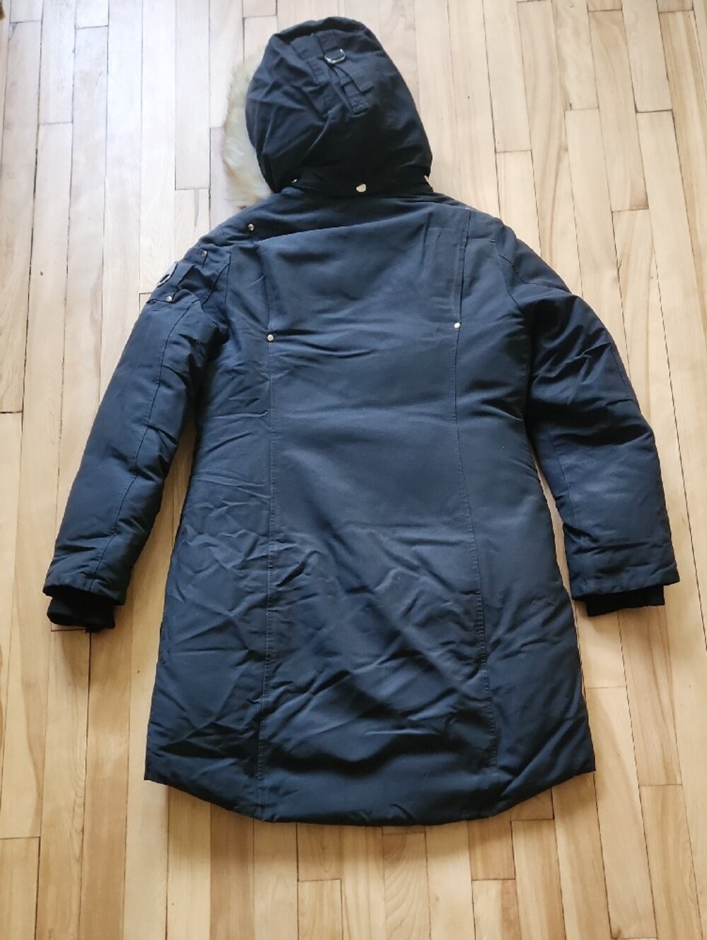 Moose Knuckles Navy Puffer Parka with Faux Fur Hood - Picture 8 of 16